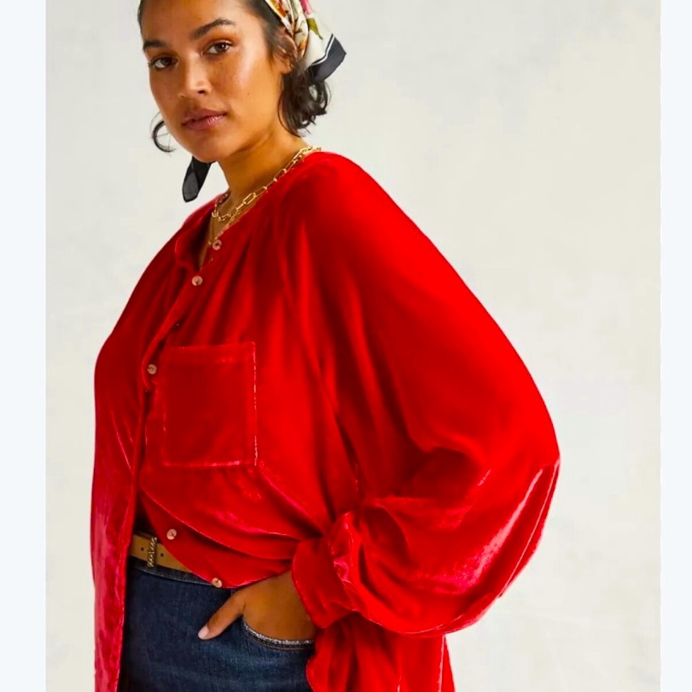 Pilcro Red Velvet Button-Down Shirt